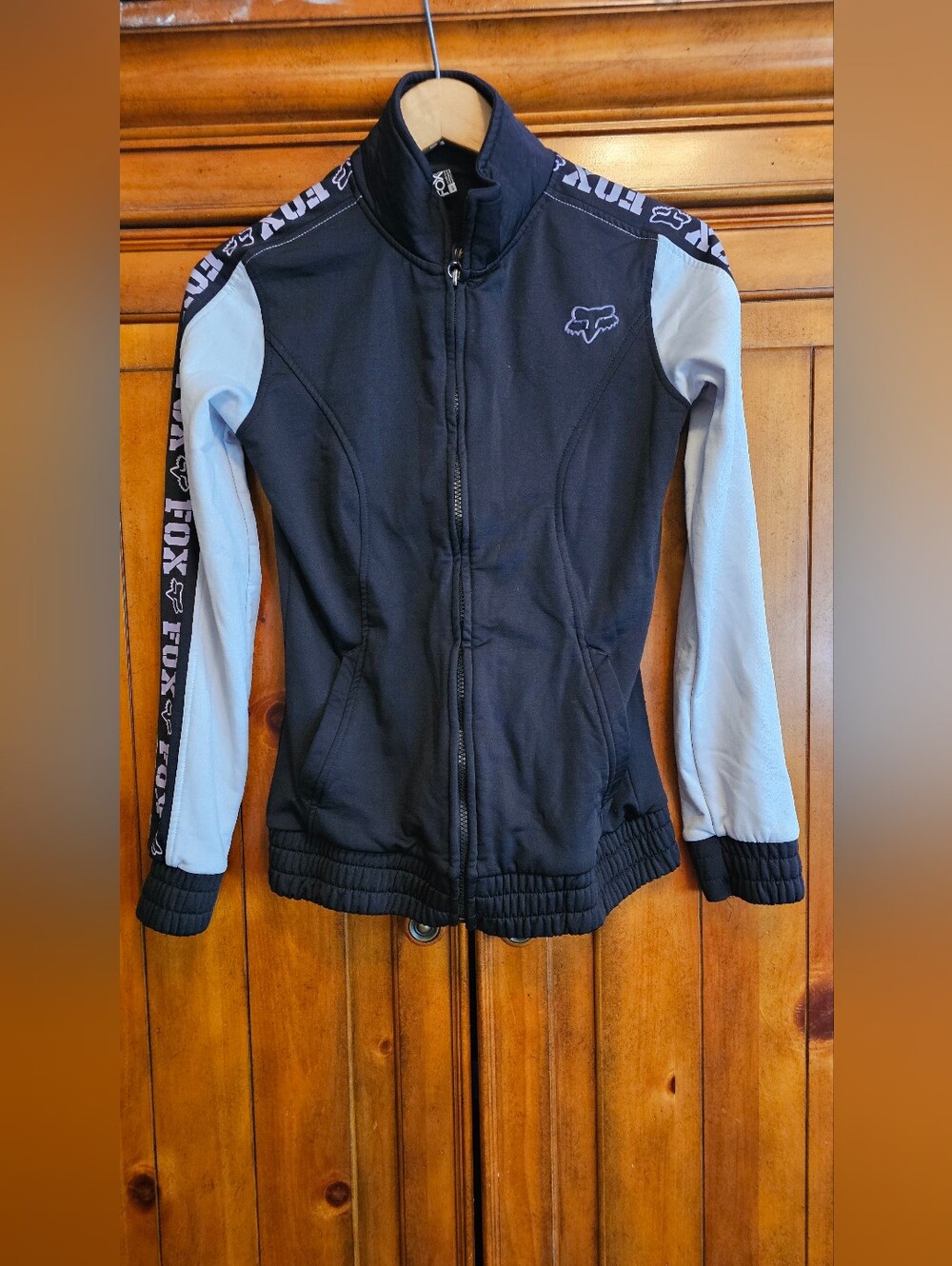 VTG Fox Racing Full Zip Track Jacket Black Blue Motocore Y2K Streetwear Small